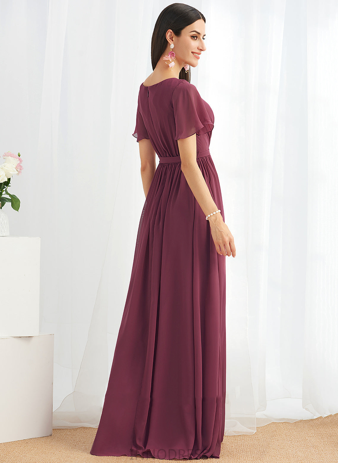 Fabric Silhouette Embellishment Neckline Floor-Length V-neck Length A-Line SplitFront Chelsea Natural Waist Floor Length Bridesmaid Dresses