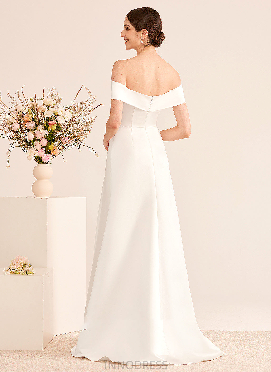 With A-Line Ruffle Split Wedding Miah Off-the-Shoulder Train Front Dress Sweep Wedding Dresses