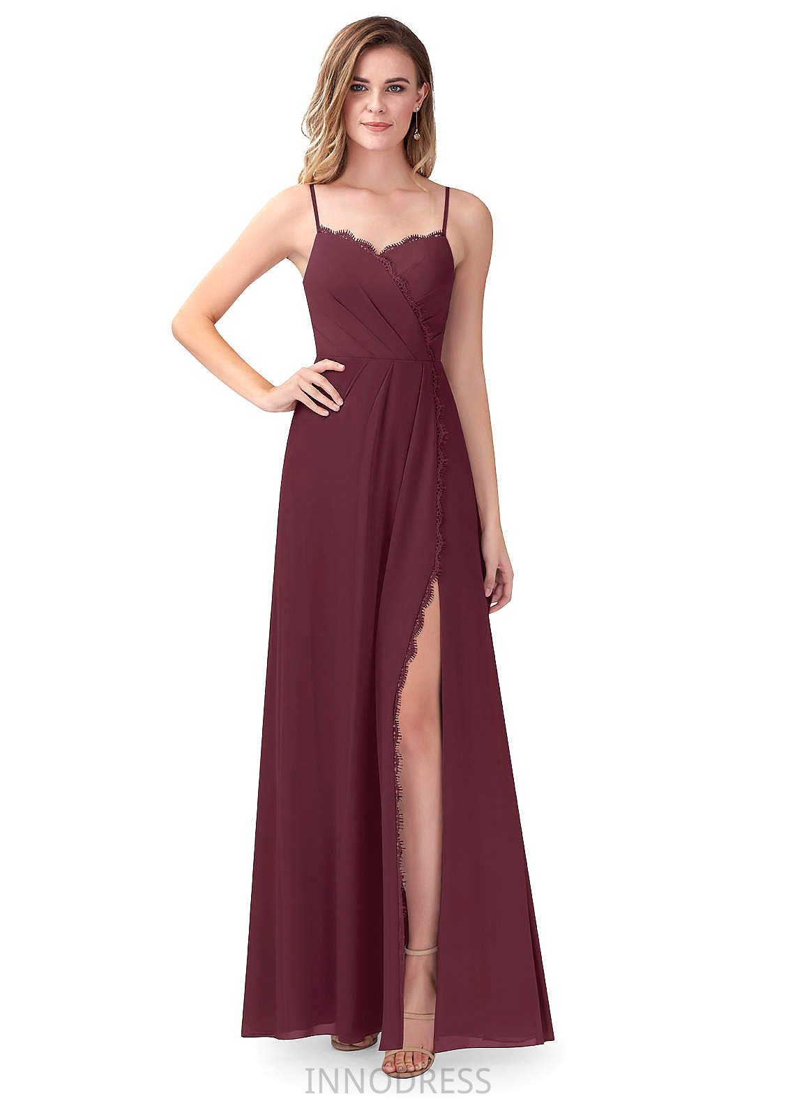 Macy Spandex V-Neck Sweep-Brush Train Trumpet/Mermaid Natural Waist Sleeveless Bridesmaid Dresses