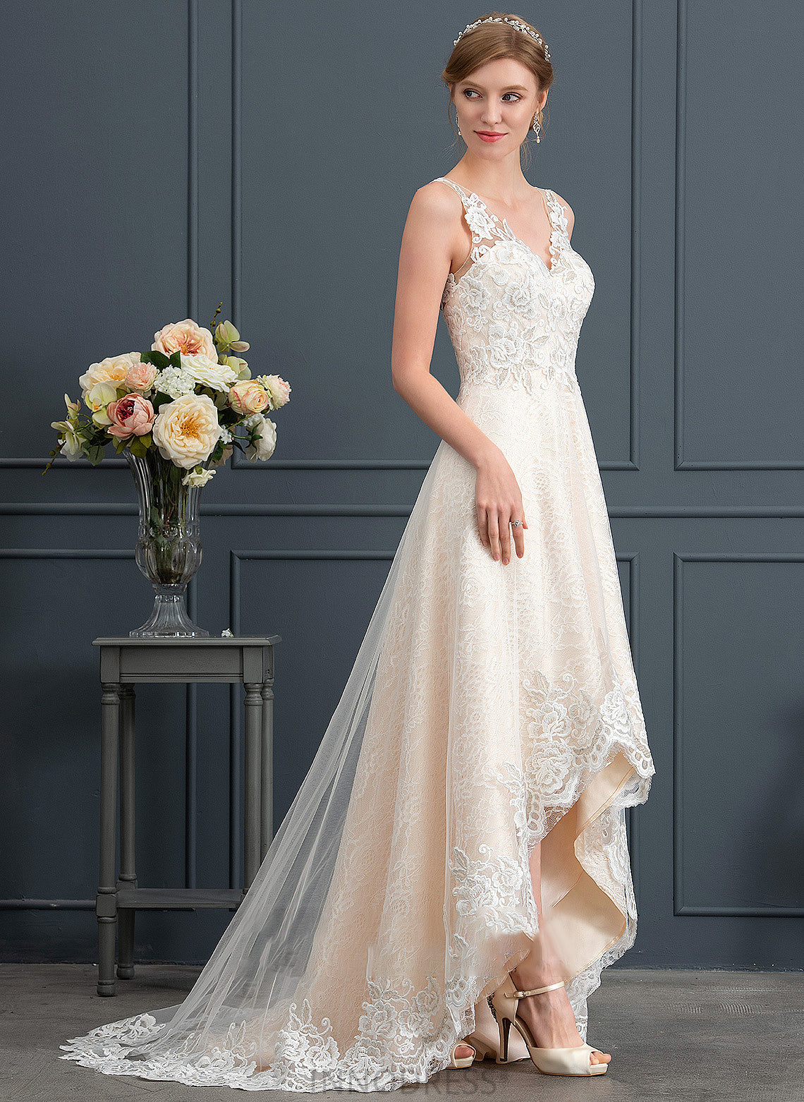 Dress With Asymmetrical Wedding Dresses Lace Wedding A-Line Maeve Tulle V-neck