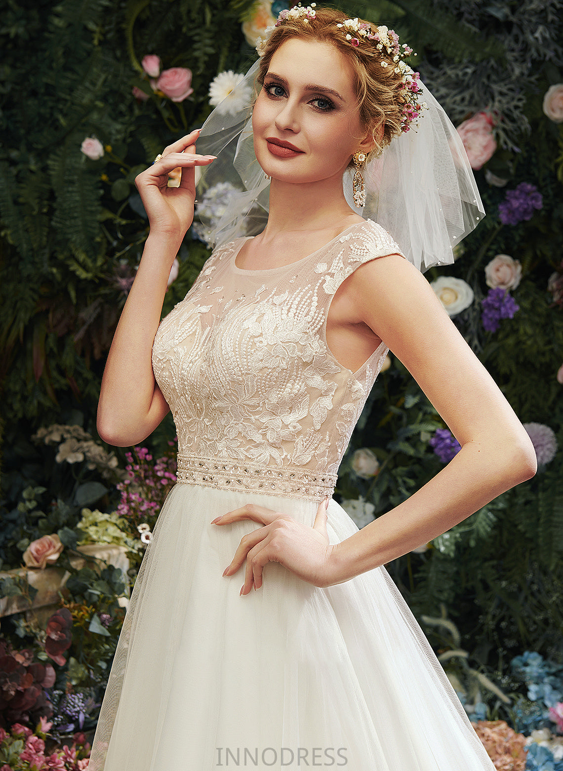 Dress Wedding With Lace Illusion A-Line Court Beading Sequins Wedding Dresses Asia Train