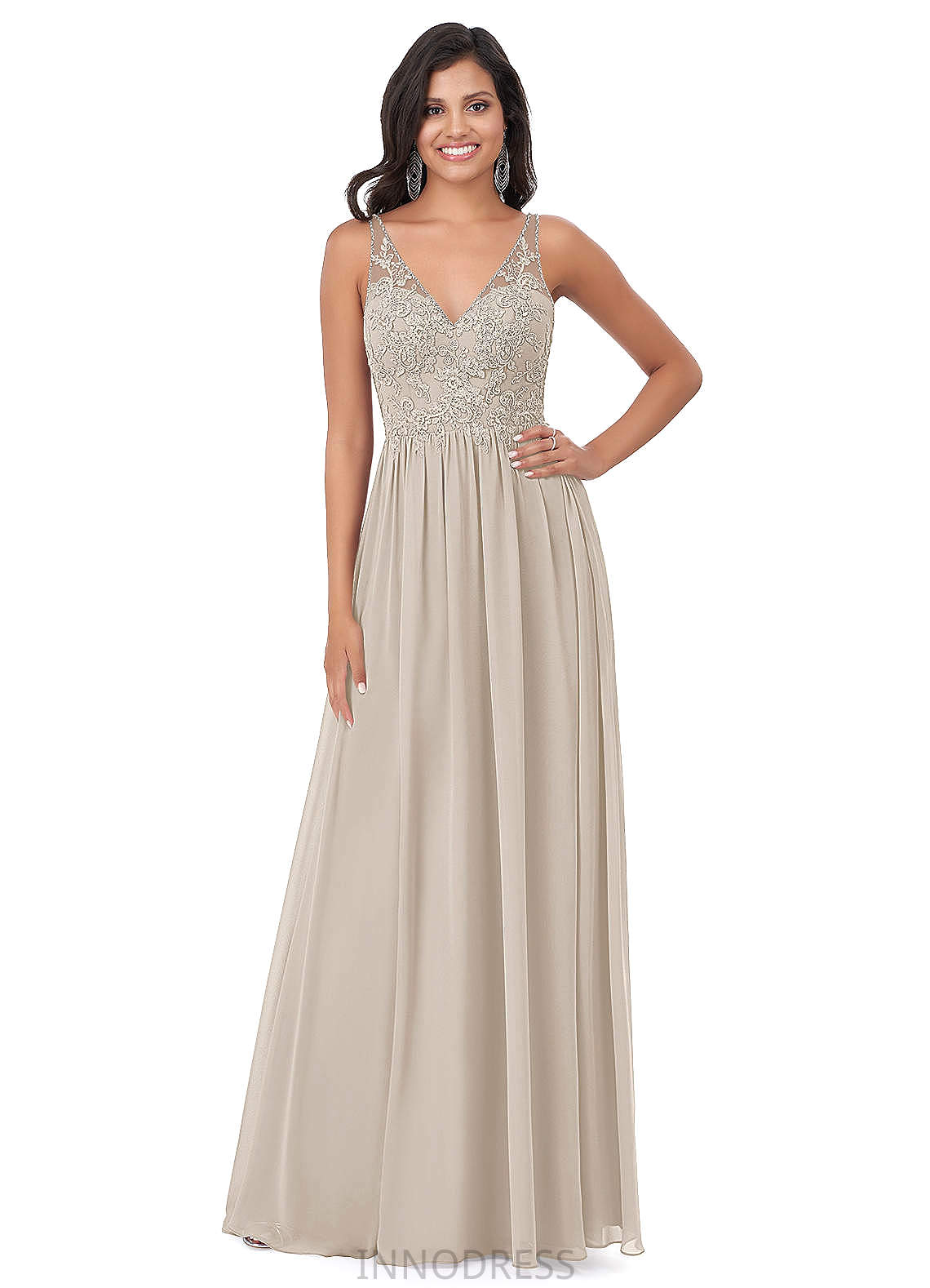 Olive V-Neck Sleeveless Natural Waist Floor Length A-Line/Princess Bridesmaid Dresses