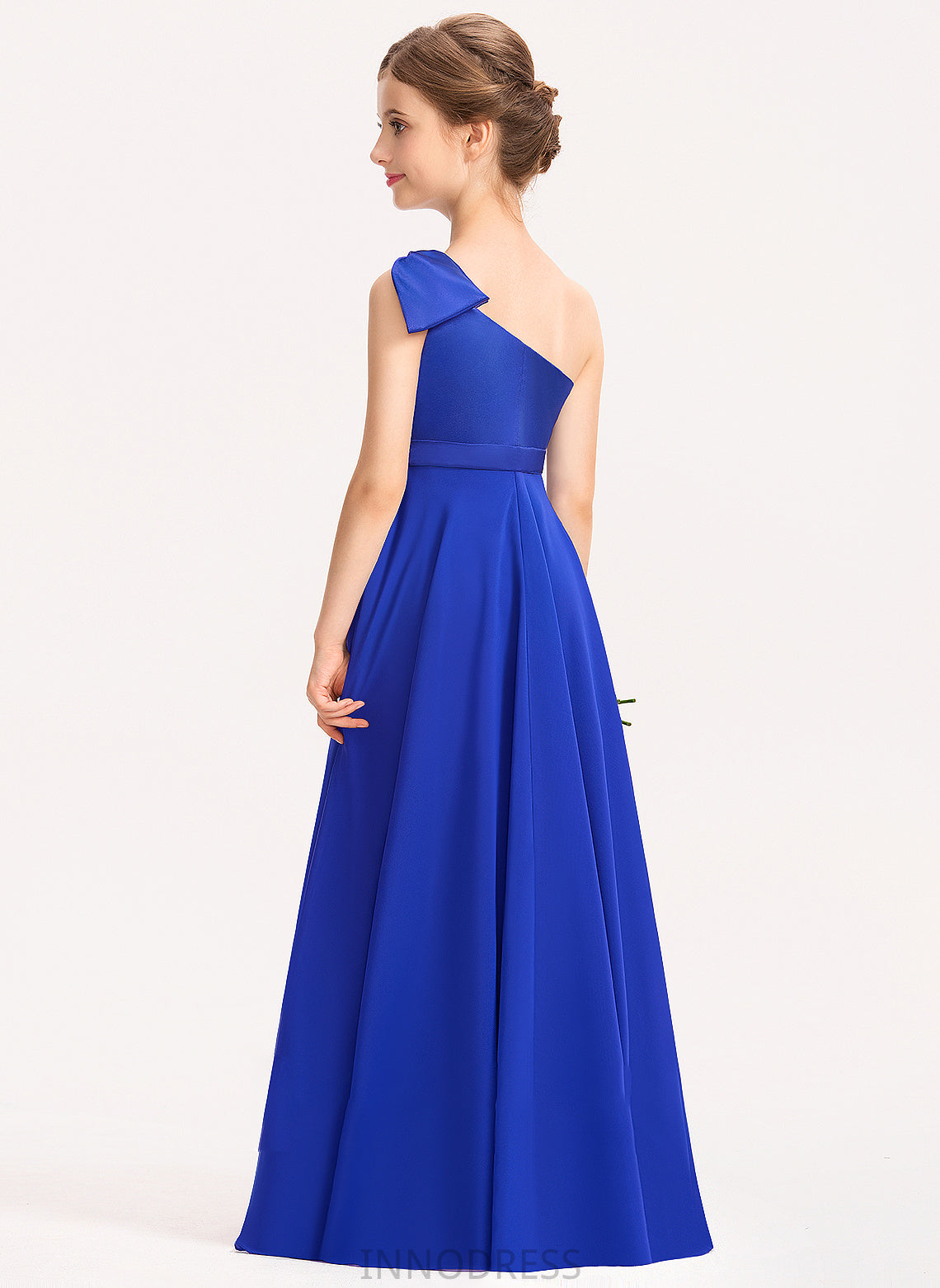 Chiffon Junior Bridesmaid Dresses With Phoebe Charmeuse A-Line Ruffle One-Shoulder Floor-Length