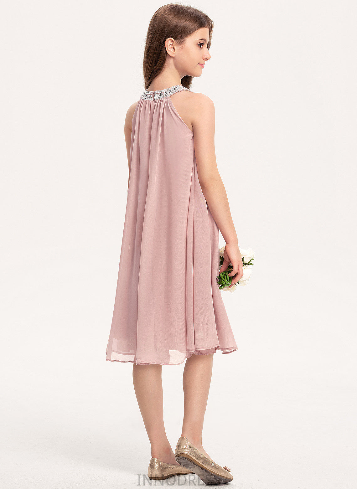 Chiffon Scoop Knee-Length Camryn With Neck Junior Bridesmaid Dresses A-Line Sequins Beading