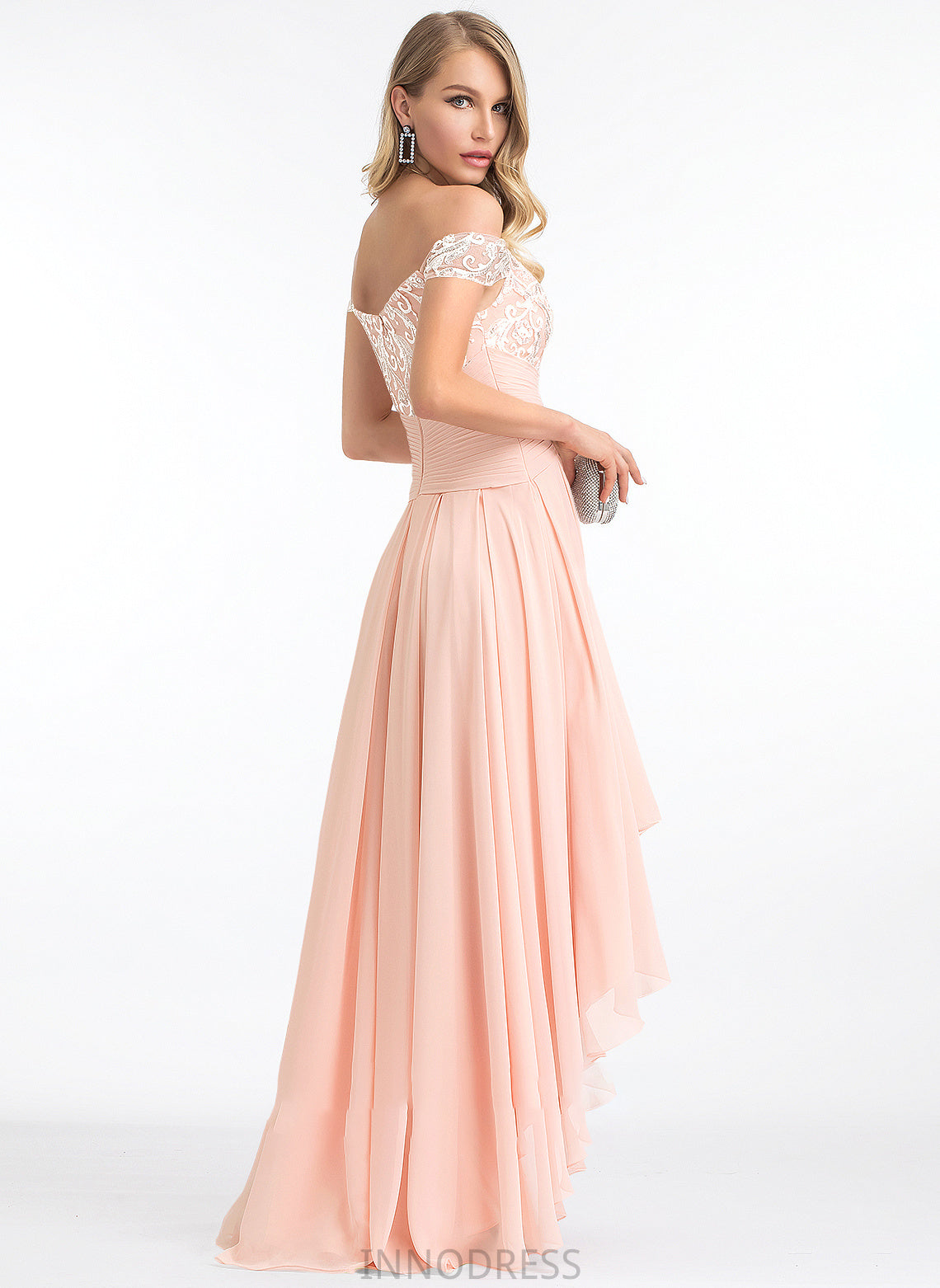 Chiffon Off-the-Shoulder Yadira A-Line Prom Dresses With Sequins Asymmetrical