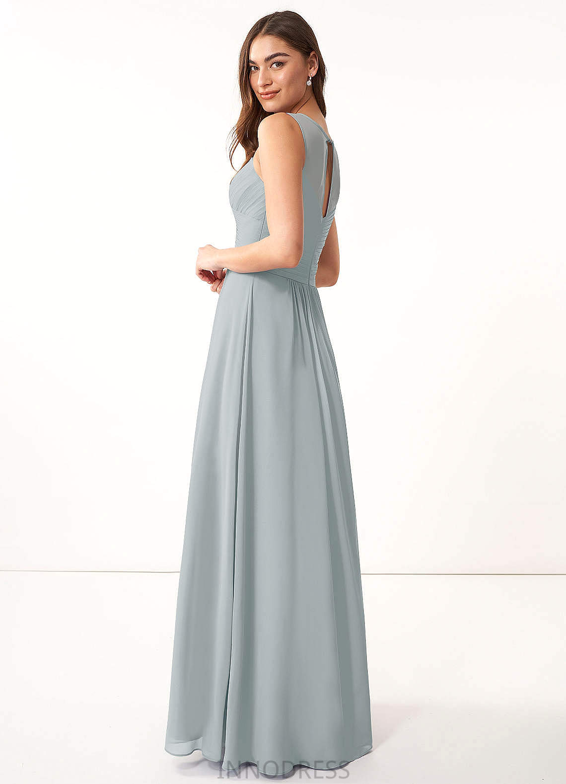 Aurora Spaghetti Staps Sheath/Column Sleeveless Natural Waist Floor Length Bridesmaid Dresses