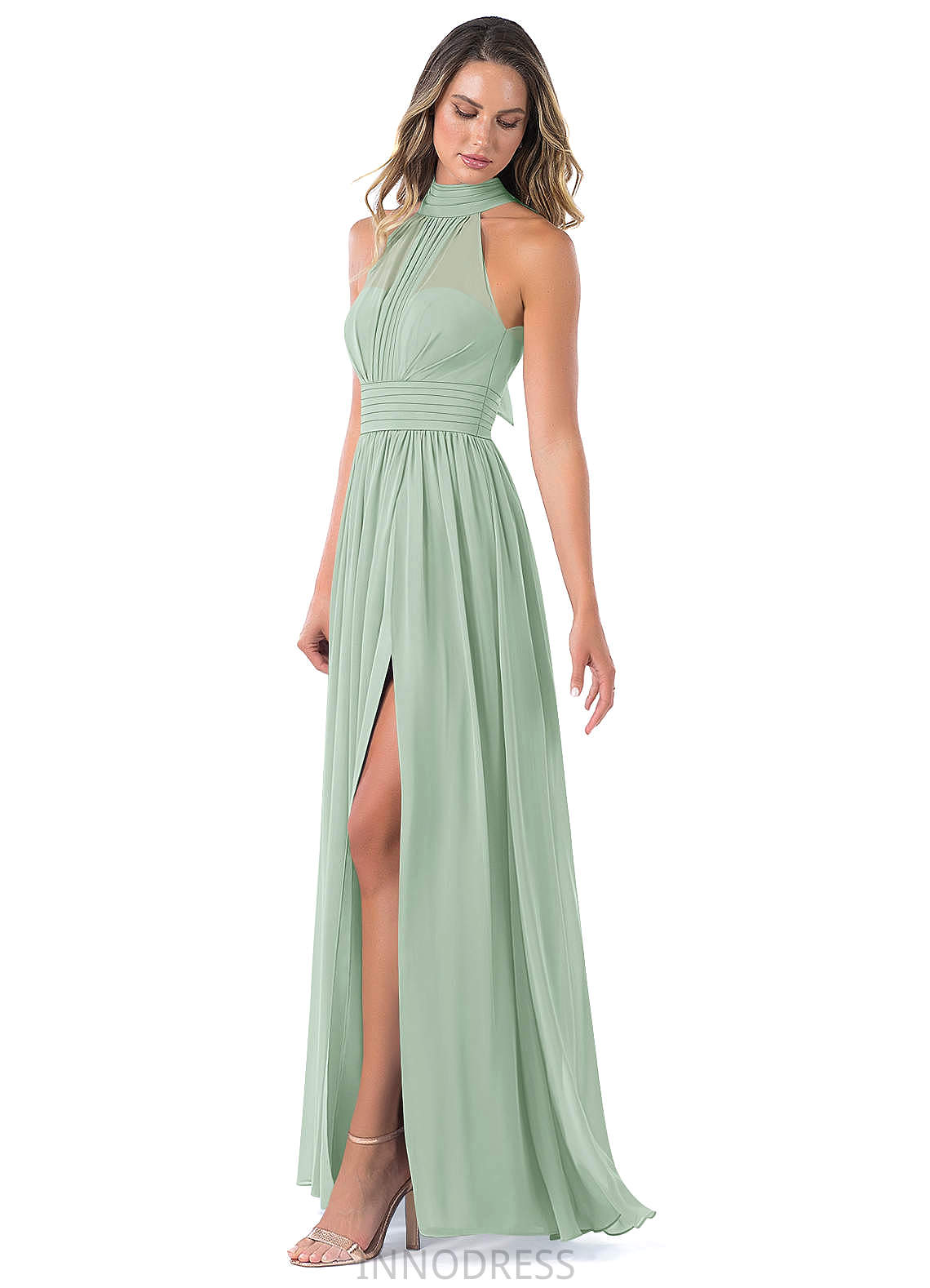 Dominique A-Line/Princess Sleeveless Natural Waist Floor Length V-Neck Bridesmaid Dresses