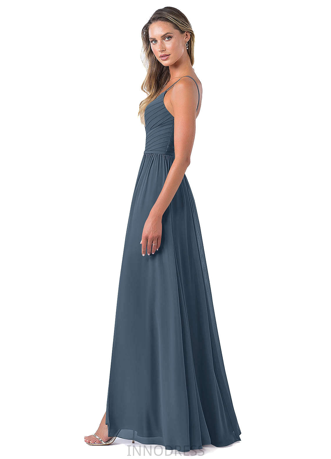 Sophia Floor Length Spaghetti Staps Natural Waist A-Line/Princess Sleeveless Bridesmaid Dresses