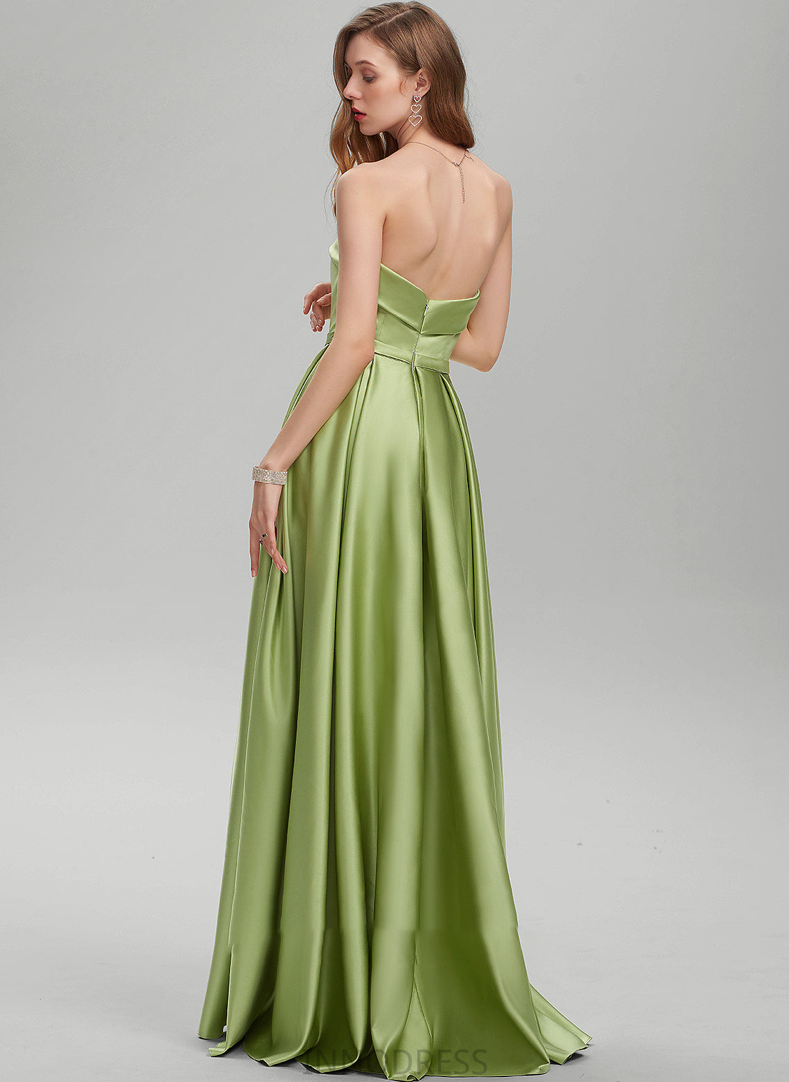 Ball-Gown/Princess Split Yasmin Prom Dresses Satin With Front Pockets Strapless Floor-Length