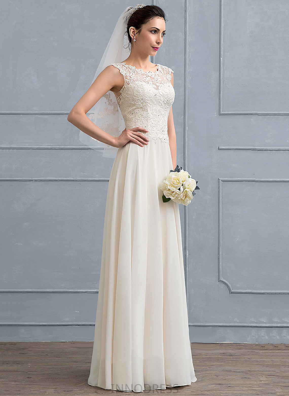 Dress Chiffon Sequins Wedding Dresses Lace A-Line Alma Beading Scoop Wedding With Floor-Length