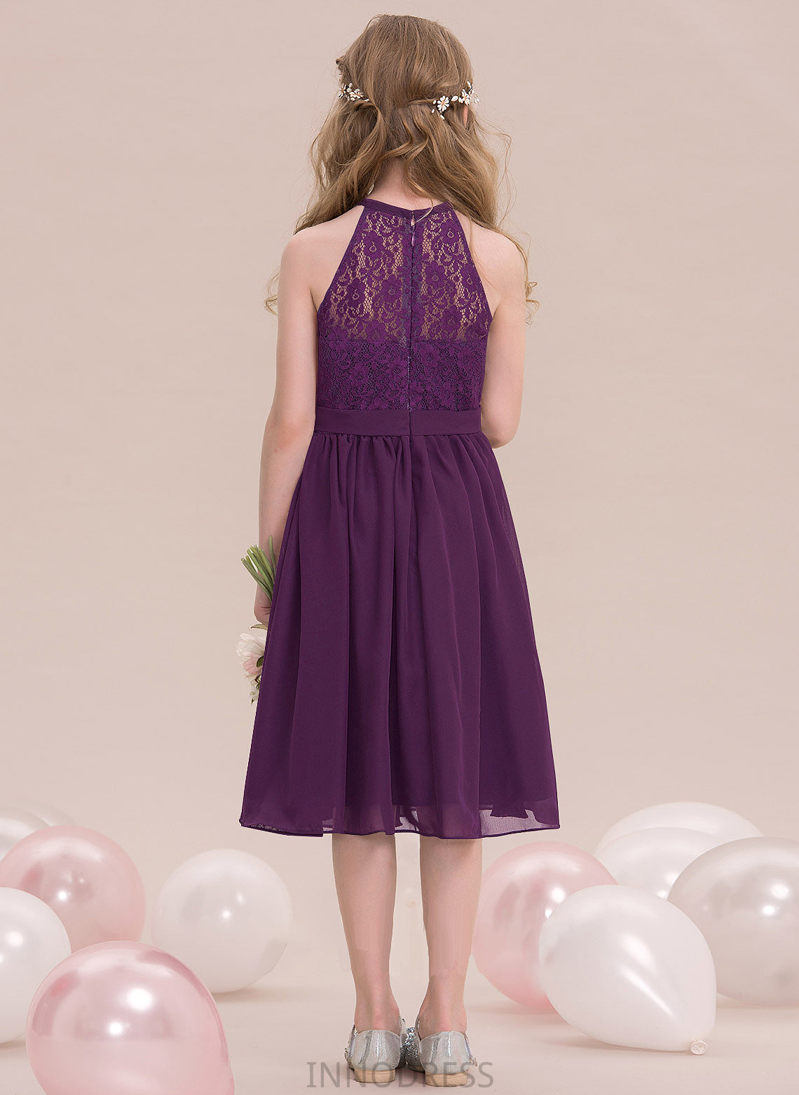 Chiffon Neck Junior Bridesmaid Dresses Adelaide Scoop Knee-Length A-Line