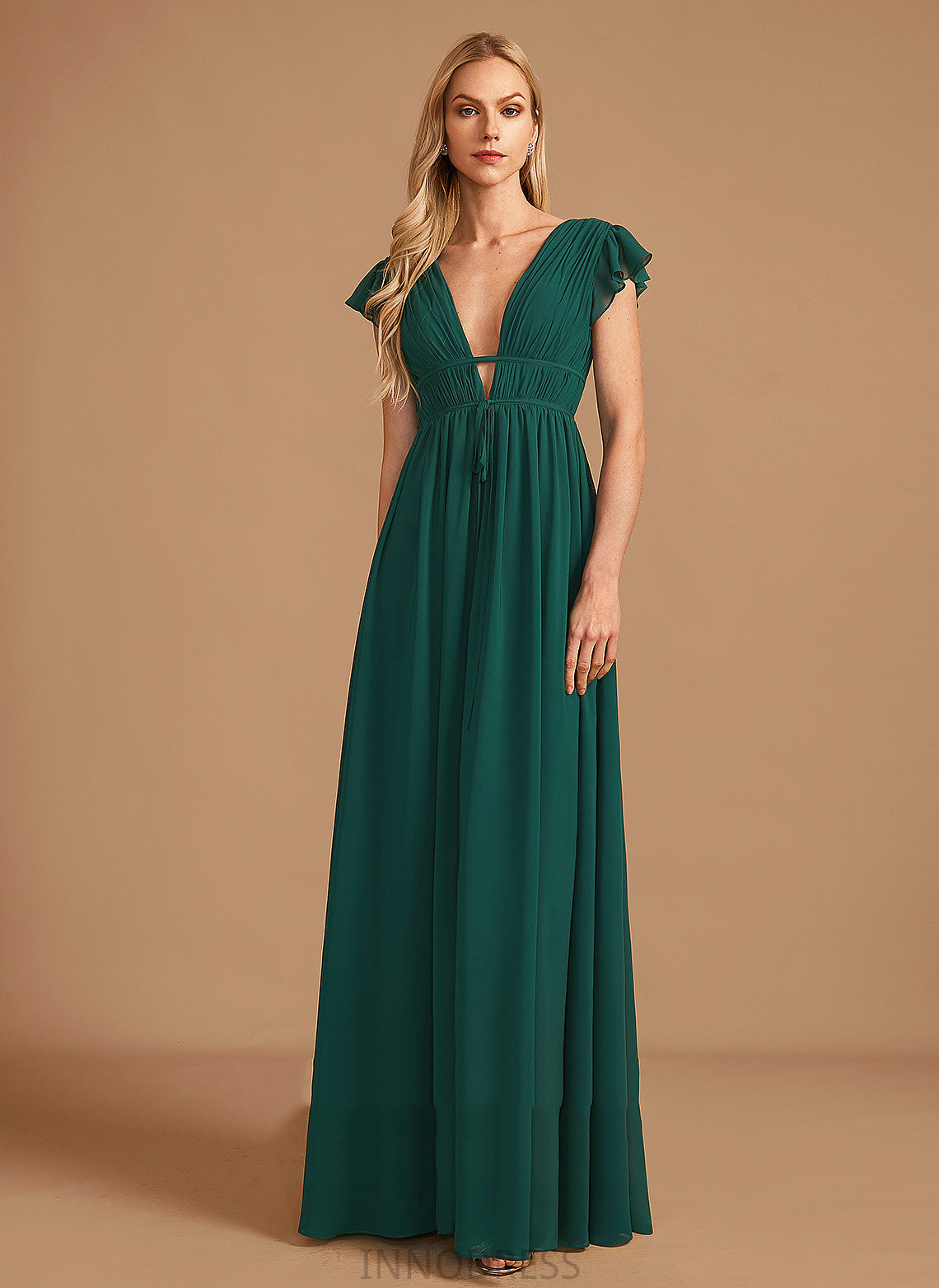 Neckline Floor-Length Silhouette Fabric Length Embellishment SplitFront A-Line V-neck Persis Sleeveless Spaghetti Staps Bridesmaid Dresses