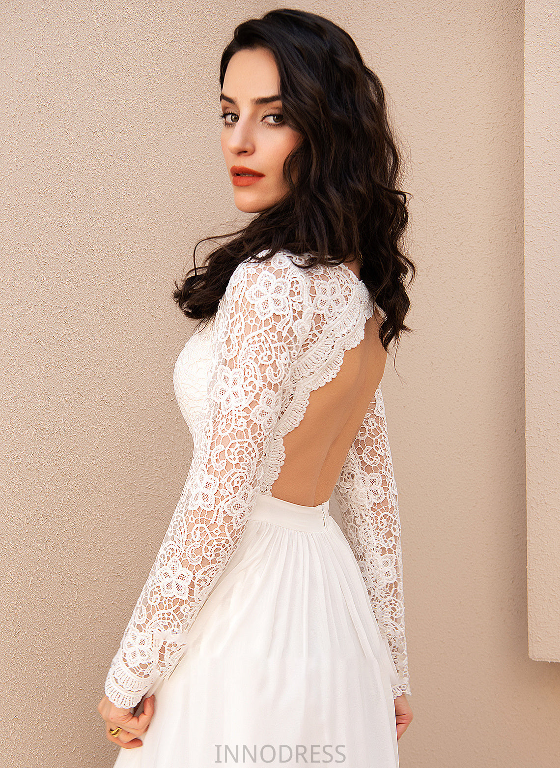 Wedding Floor-Length Dress Wedding Dresses With A-Line Aaliyah Lace V-neck Chiffon