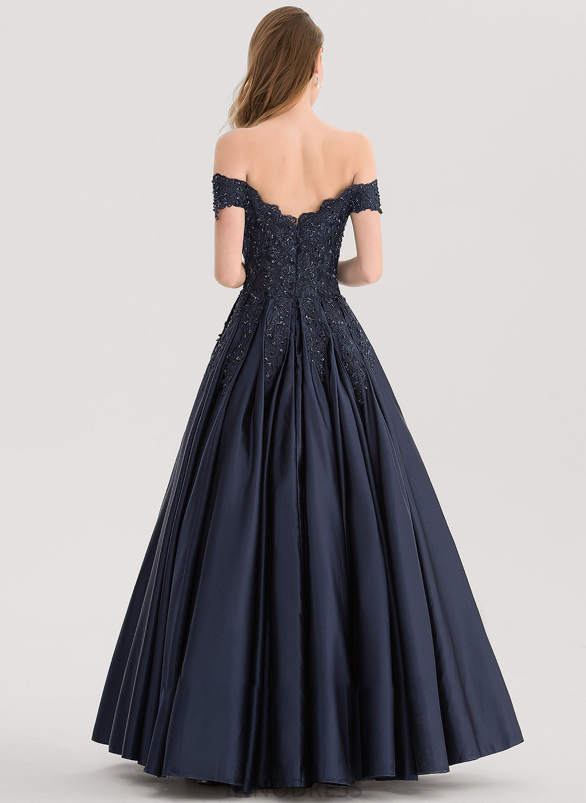 Floor-Length Alexus Satin Ball-Gown/Princess Off-the-Shoulder With Sequins Prom Dresses Beading