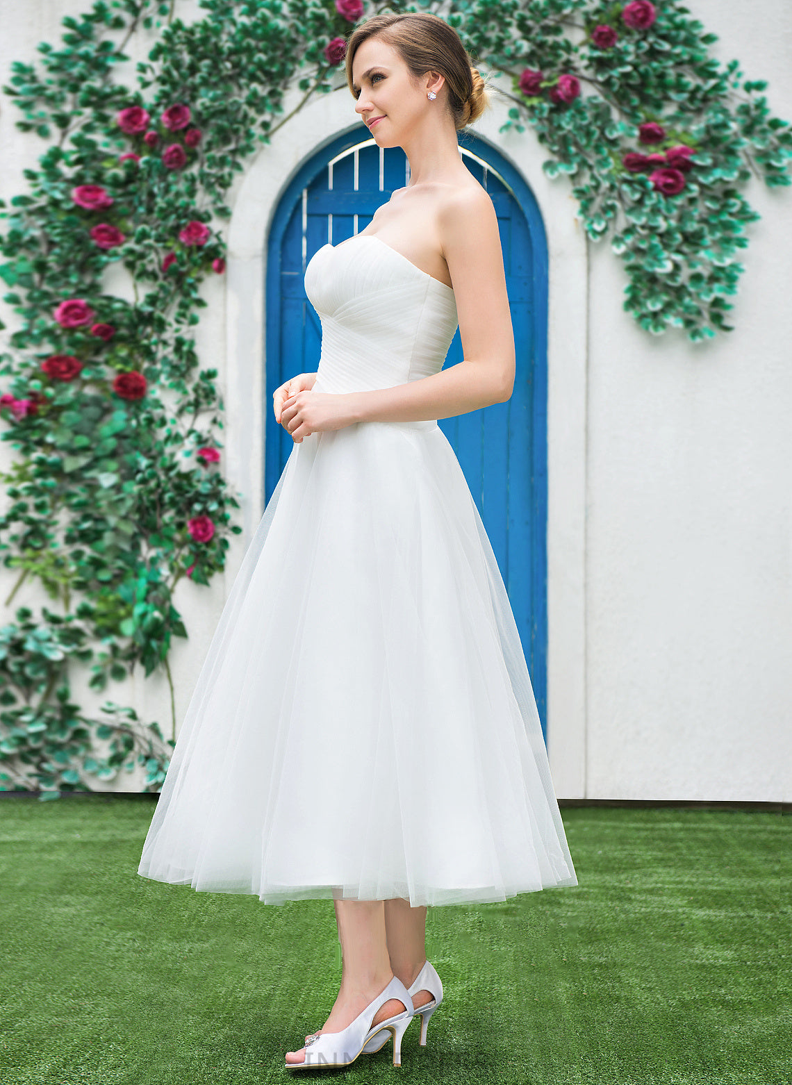 With Tulle Sweetheart Ruffle Wedding Tea-Length A-Line Frances Dress Wedding Dresses