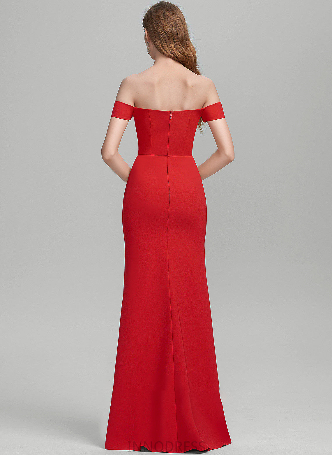 Nathalie Sheath/Column Split Stretch Off-the-Shoulder Front Floor-Length With Prom Dresses Crepe