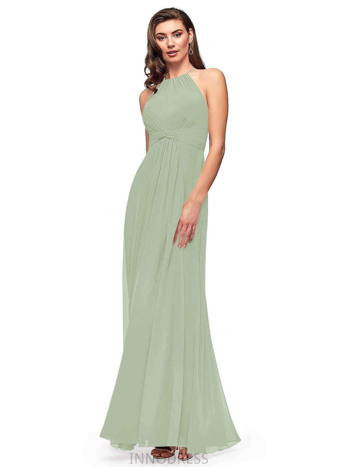 Micaela A-Line/Princess Floor Length Sleeveless Natural Waist Halter Bridesmaid Dresses