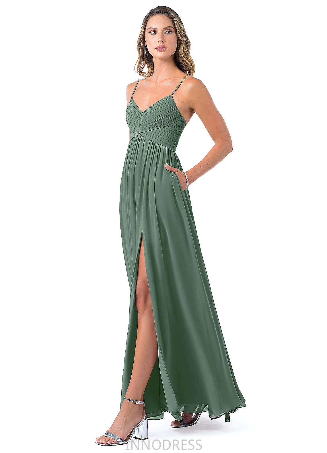 Patti Floor Length Sleeveless Natural Waist Spaghetti Staps A-Line/Princess Bridesmaid Dresses