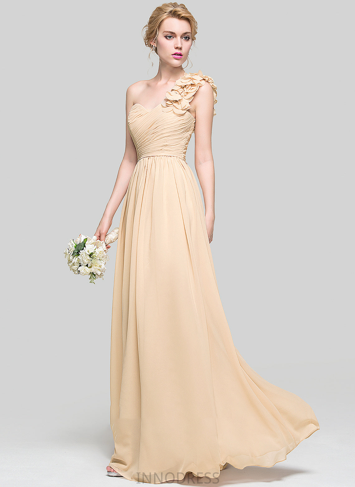 Floor-Length Chiffon With Kenley Ruffle Flower(s) A-Line One-Shoulder Prom Dresses