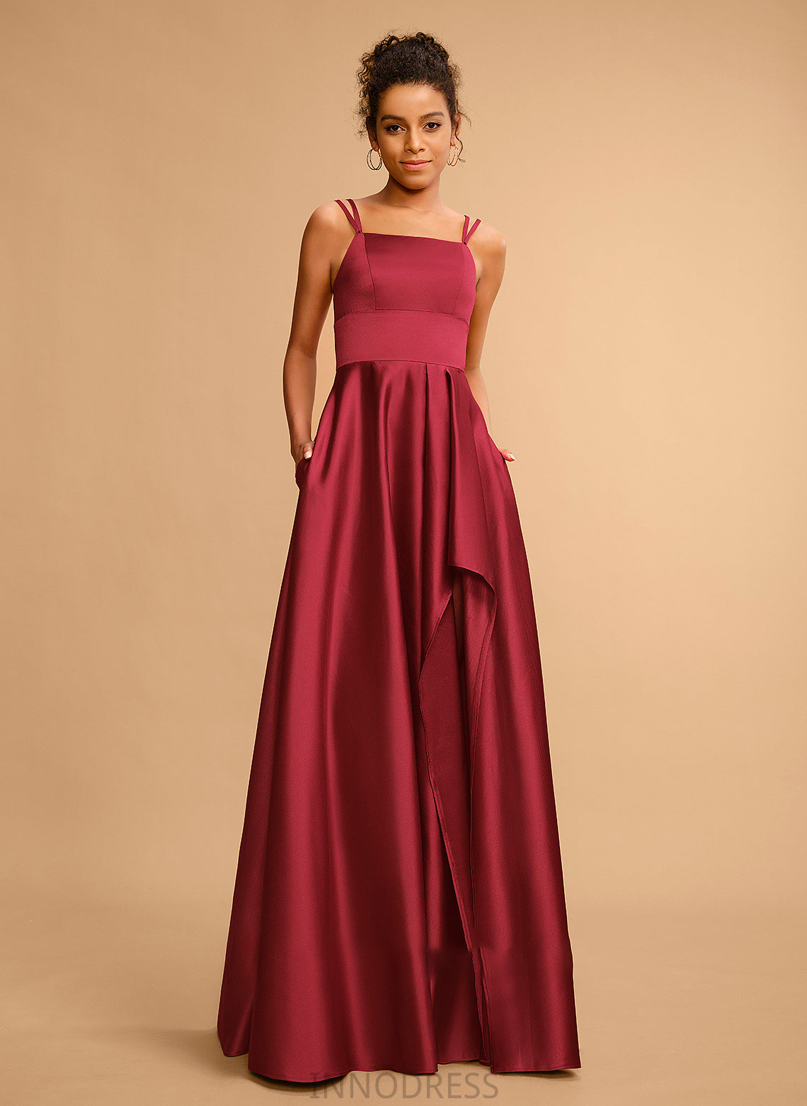 Prom Dresses Square Floor-Length Neckline Satin Paloma A-Line