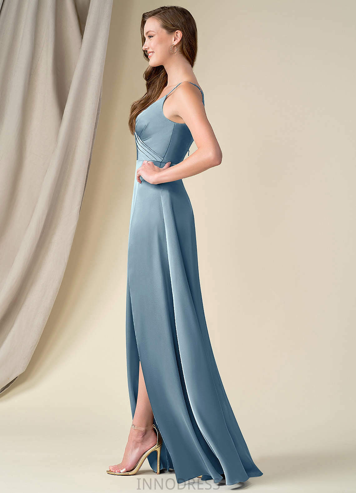 Janet A-Line/Princess Natural Waist Spaghetti Staps Floor Length Sleeveless Bridesmaid Dresses