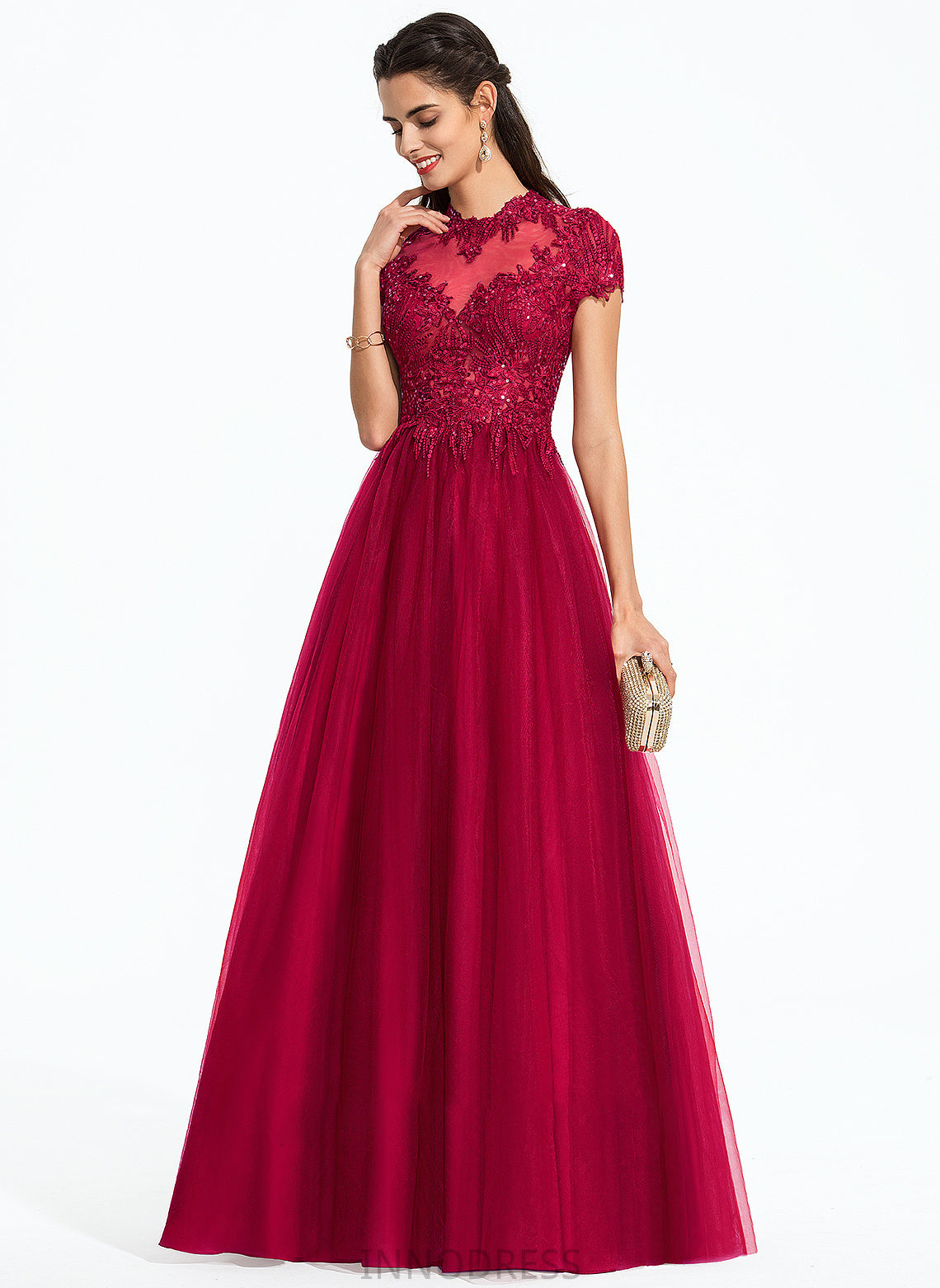 Hailie Sequins With Scoop Ball-Gown/Princess Prom Dresses Tulle Floor-Length Neck