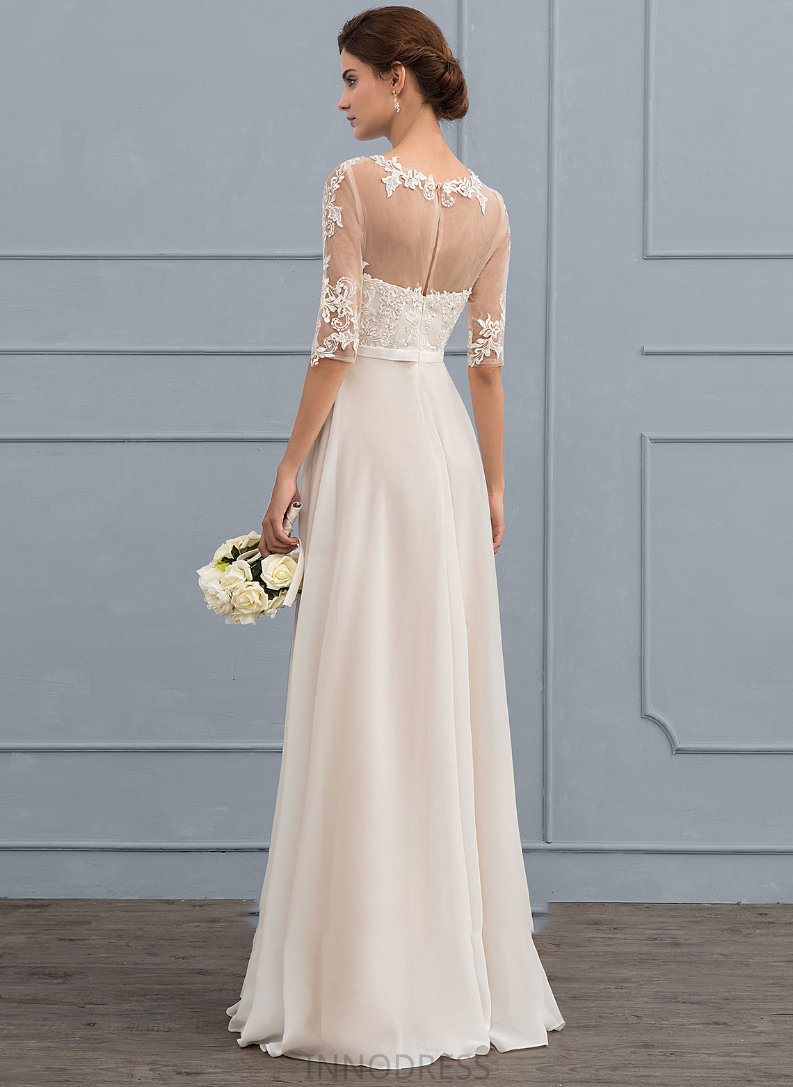 Illusion Wedding Dresses Floor-Length With Wedding Sequins Brooklynn Chiffon A-Line Bow(s) Dress Beading