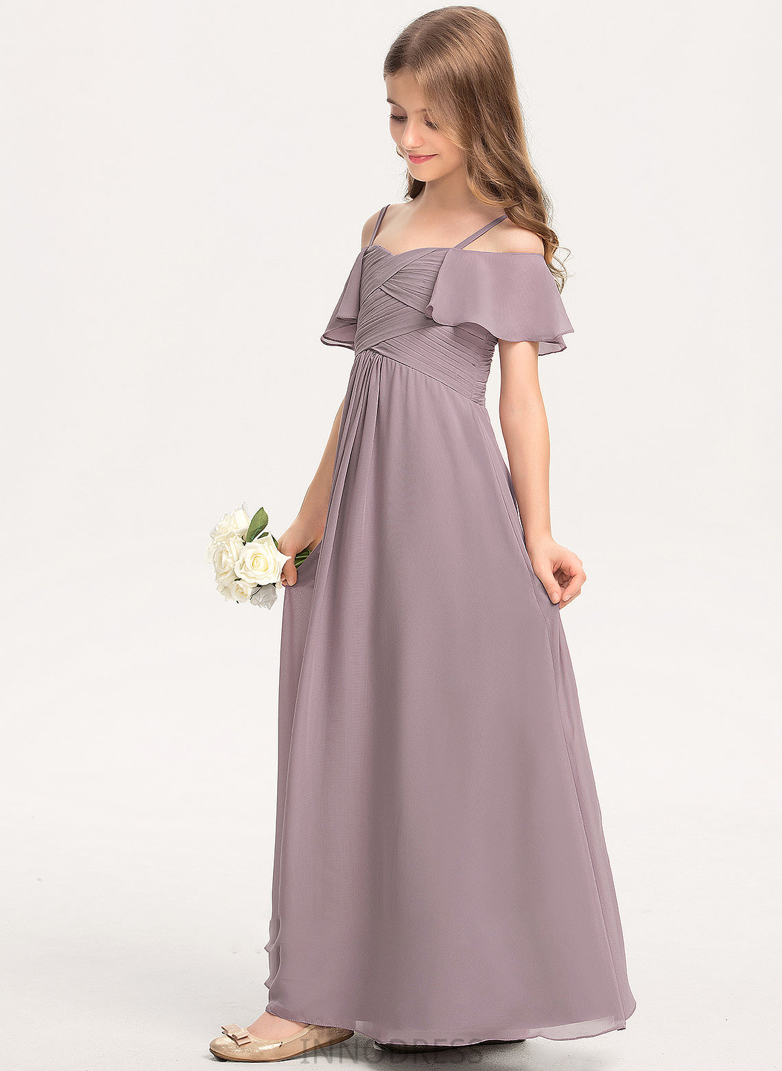 Chiffon Annika Junior Bridesmaid Dresses With Off-the-Shoulder A-Line Floor-Length Ruffle