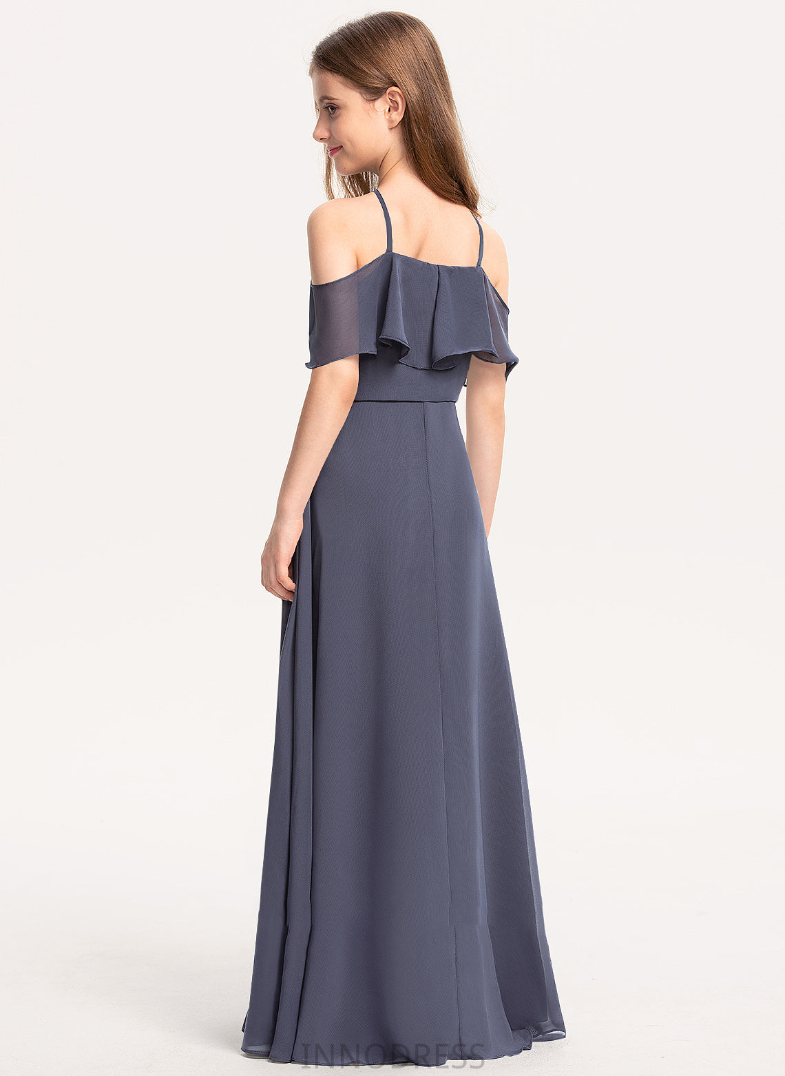 Simone Off-the-Shoulder With Ruffles Floor-Length Chiffon Junior Bridesmaid Dresses A-Line Cascading