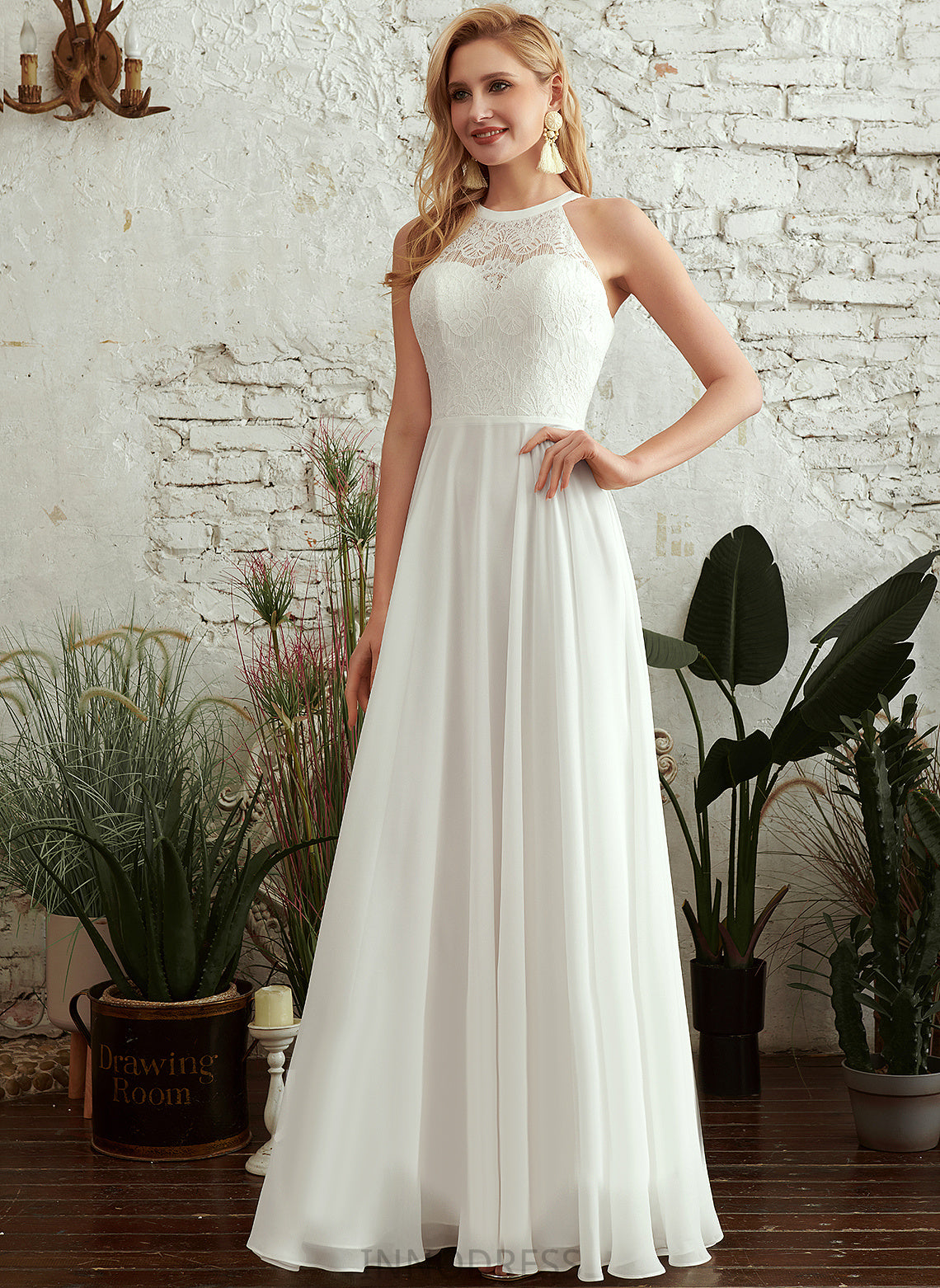 Wedding Scoop Wedding Dresses Dress Lace A-Line Nathalie Chiffon Floor-Length Neck