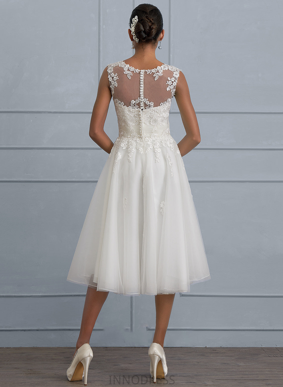 Wedding With A-Line Diamond Dress Illusion Tulle Wedding Dresses Asymmetrical Ruffle