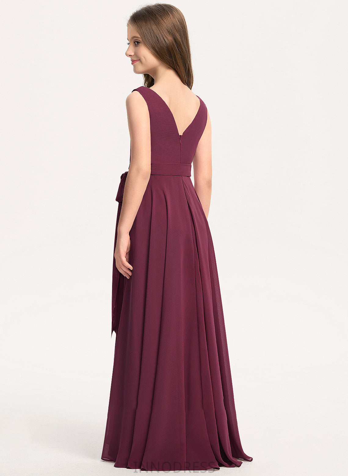 Neck A-Line Kaylah Junior Bridesmaid Dresses Bow(s) With Asymmetrical Cowl Chiffon