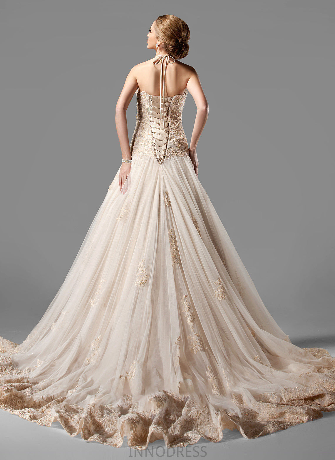 Wedding Dresses Dress Jillian With Halter Wedding Ball-Gown/Princess Train Tulle Beading Chapel Lace