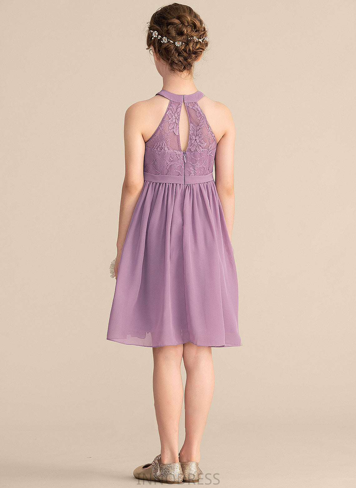 Neck Lace Ada A-Line Junior Bridesmaid Dresses Chiffon Knee-Length Scoop