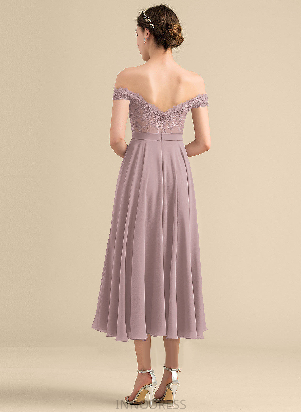 Neckline Tea-Length Embellishment Beading Silhouette Length Off-the-Shoulder Fabric A-Line Maureen Spaghetti Staps Floor Length Bridesmaid Dresses