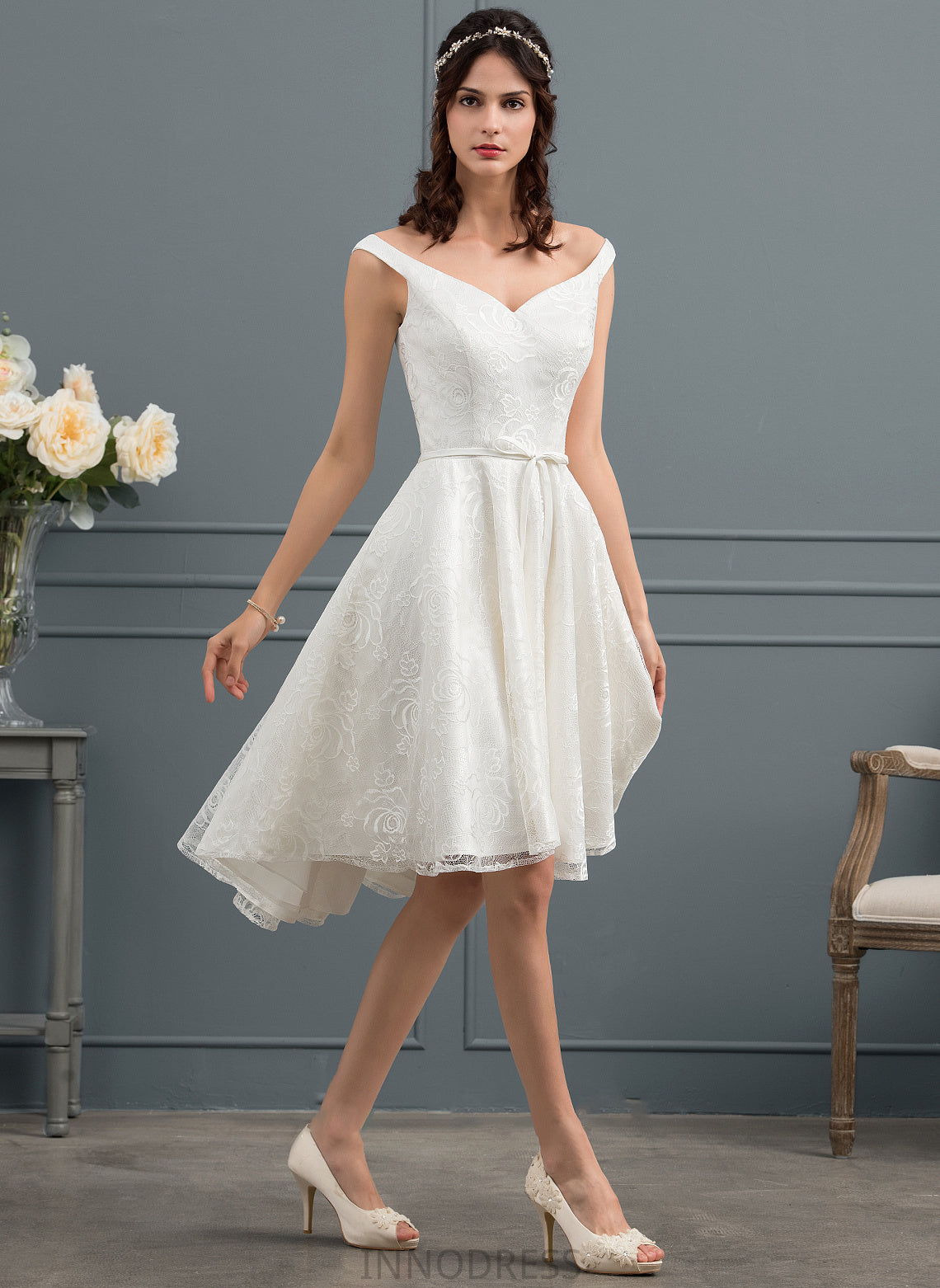 Wedding Dresses Bow(s) Lace Dress Xiomara Wedding Asymmetrical A-Line With