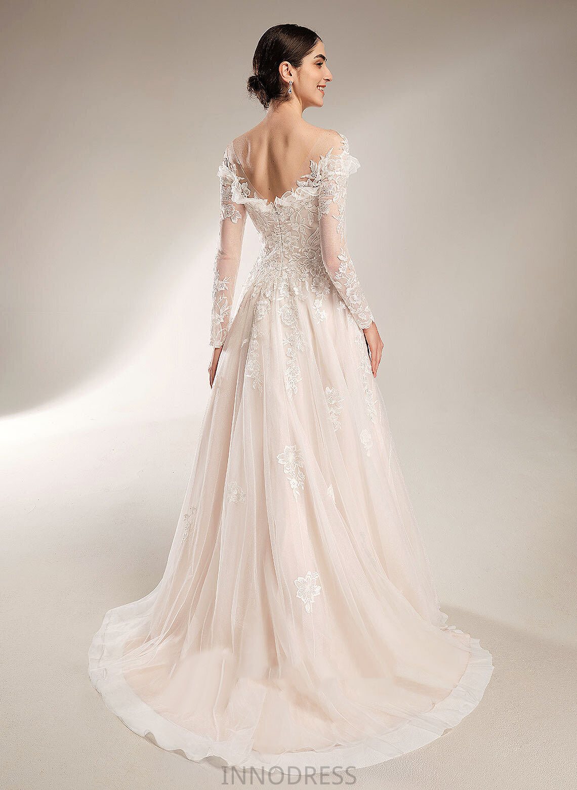 Court Wedding Dress Tulle Ball-Gown/Princess Train Caylee Sequins Lace Off-the-Shoulder With Wedding Dresses