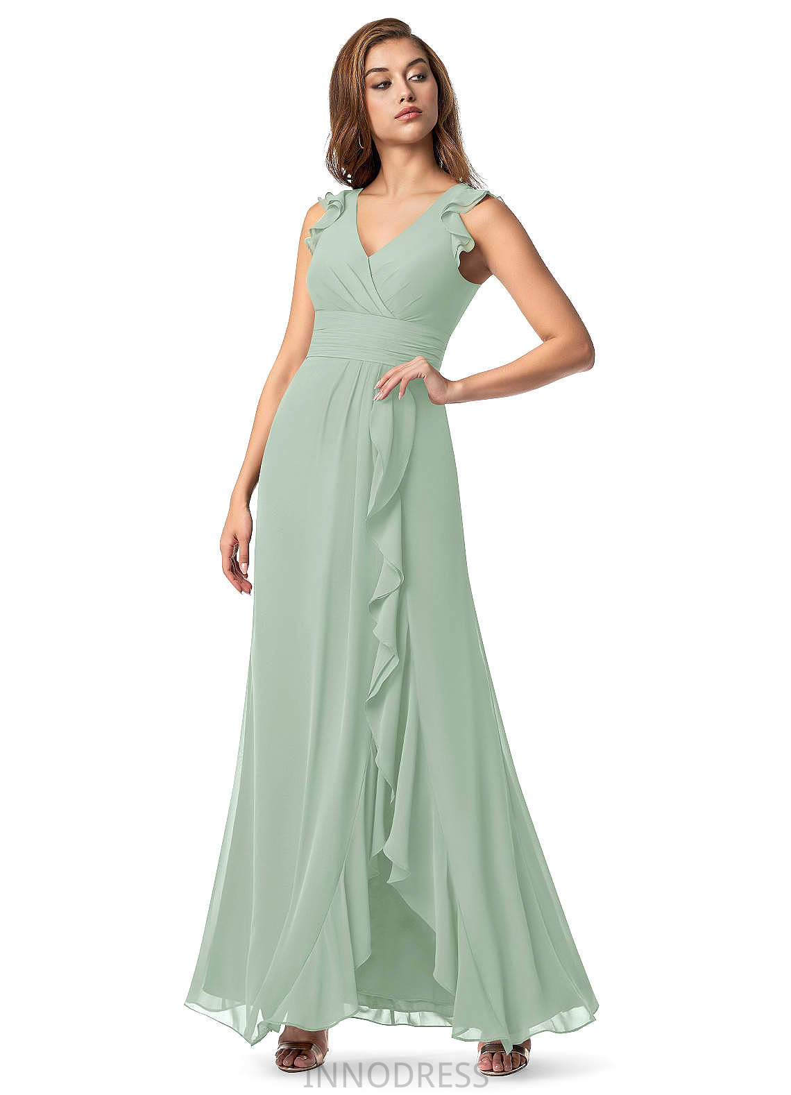 Danika Sleeveless Floor Length Natural Waist A-Line/Princess V-Neck Bridesmaid Dresses