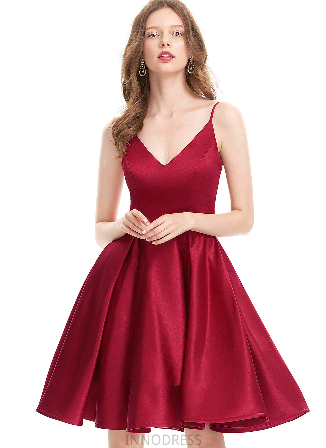 Knee-Length A-Line V-neck Prom Dresses Satin Lexie