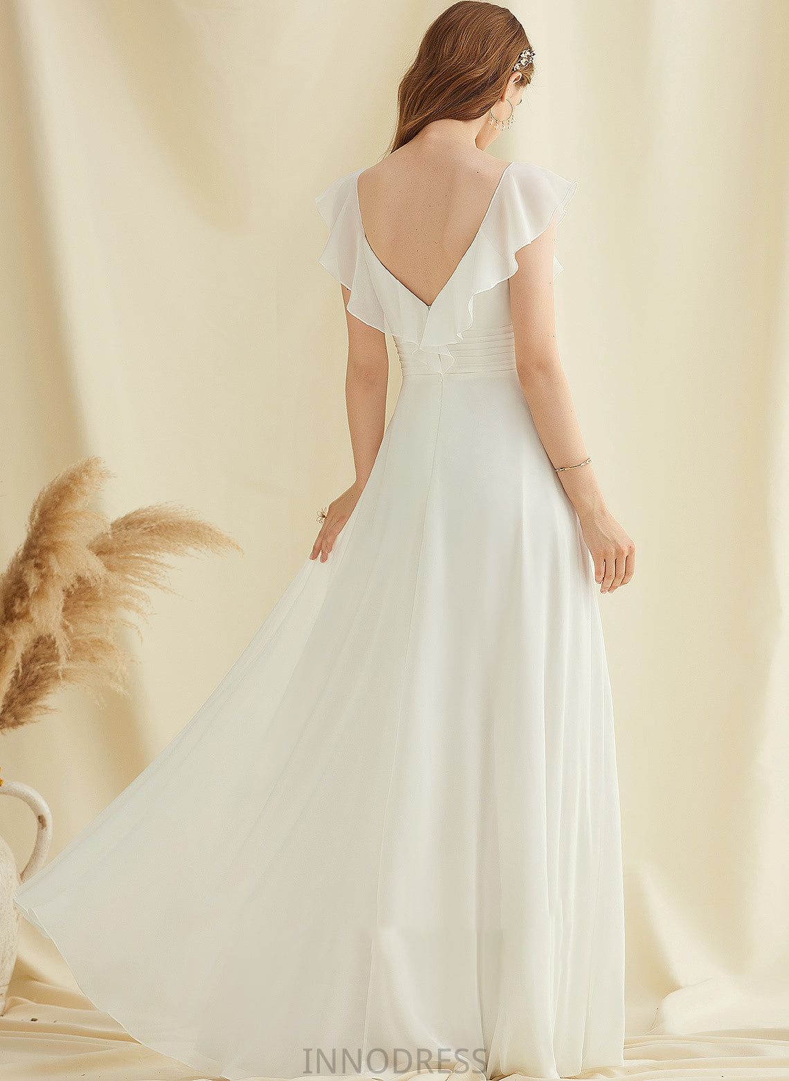 With Wedding Dresses Tatiana Floor-Length Ruffle Chiffon A-Line V-neck Wedding Dress