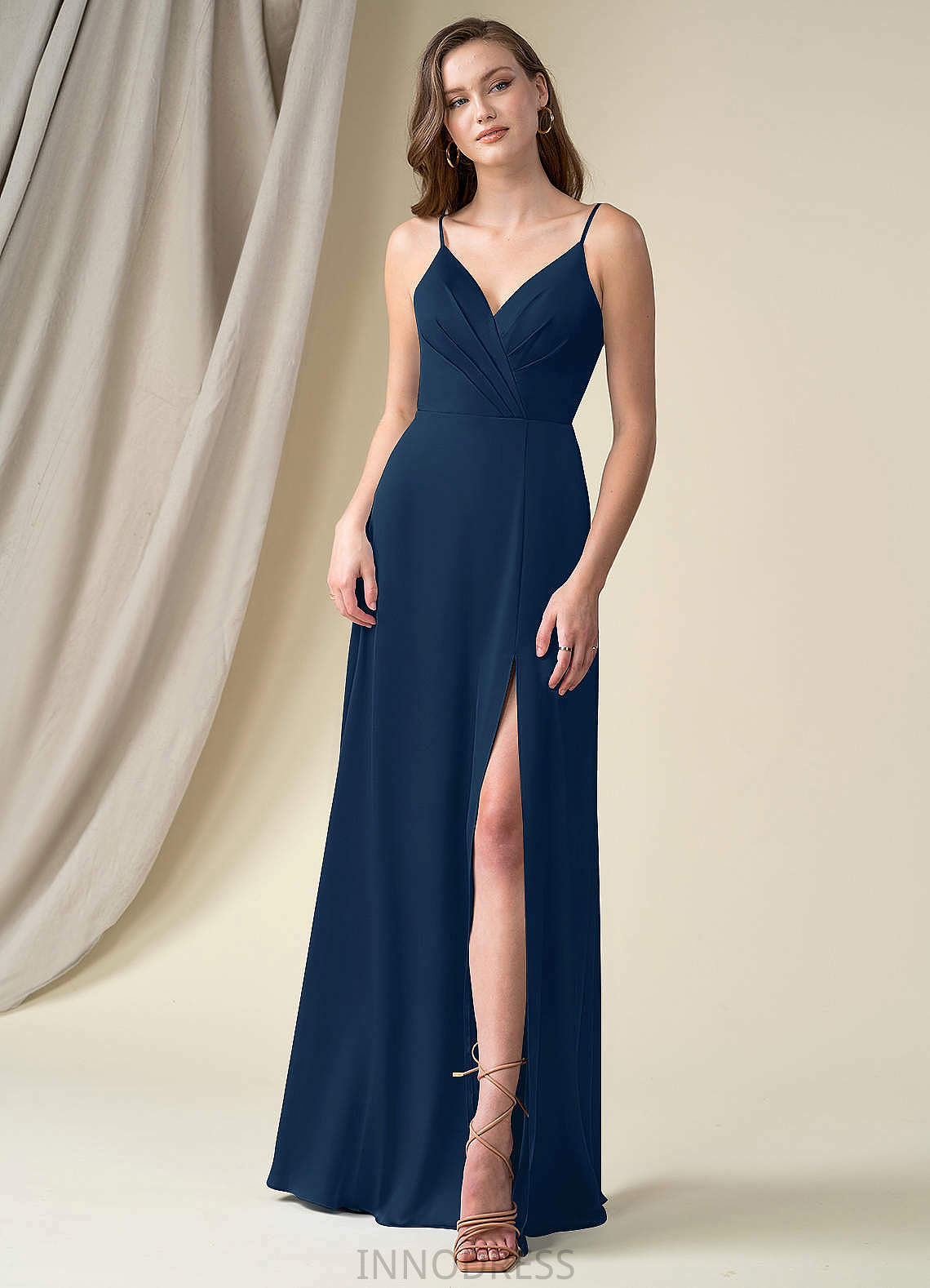 Kelsey Natural Waist A-Line/Princess Sleeveless Floor Length Spaghetti Staps Bridesmaid Dresses