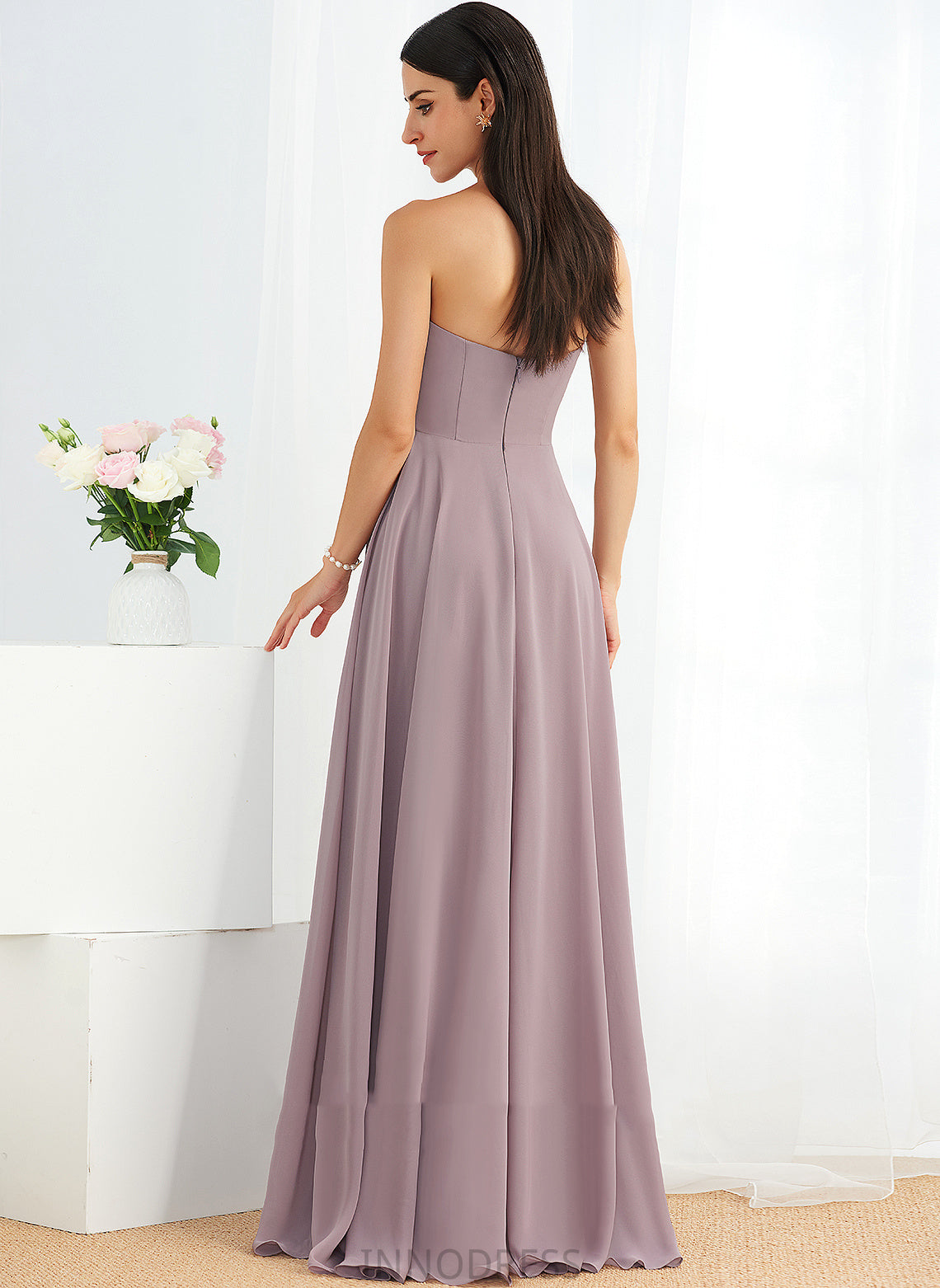 Fabric Length Silhouette A-Line Strapless Floor-Length Neckline SplitFront Embellishment Tara A-Line/Princess Scoop Bridesmaid Dresses