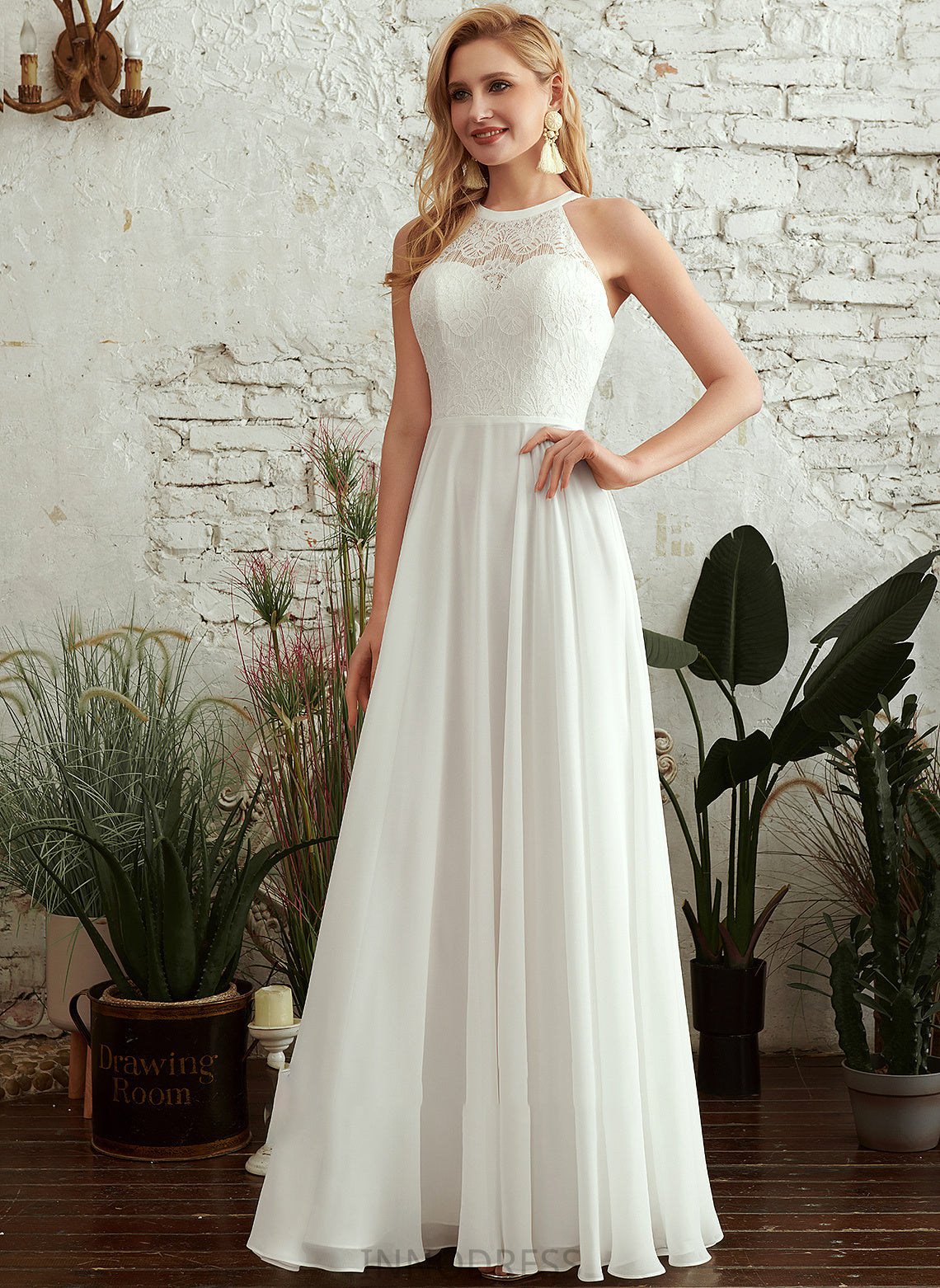 Floor-Length Scoop Clara Wedding Wedding Dresses Dress Neck A-Line