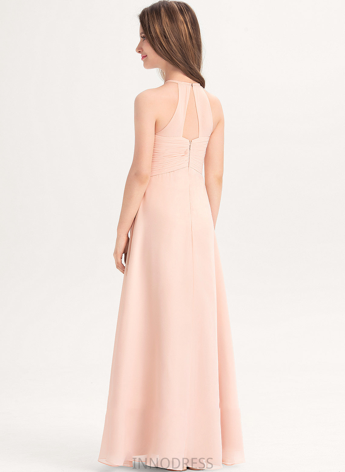 With Ruffle Chiffon Irene A-Line Scoop Neck Floor-Length Junior Bridesmaid Dresses