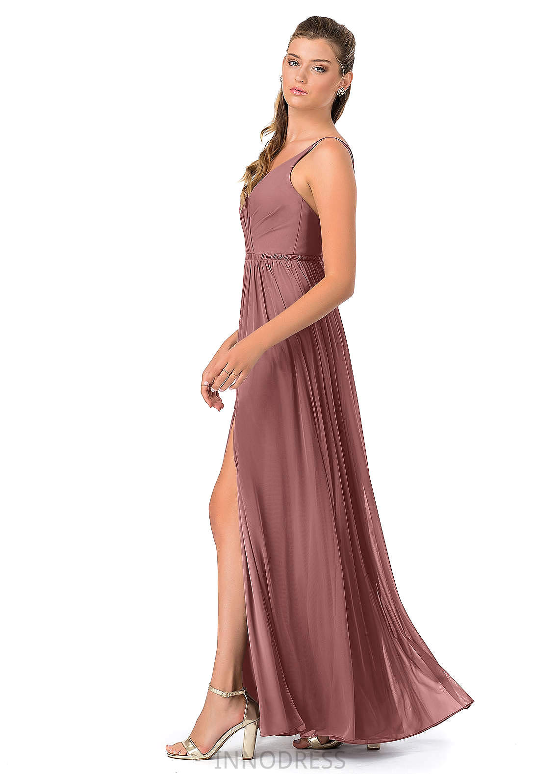 Makenna Floor Length Natural Waist Sheath/Column Sleeveless Spaghetti Staps Bridesmaid Dresses