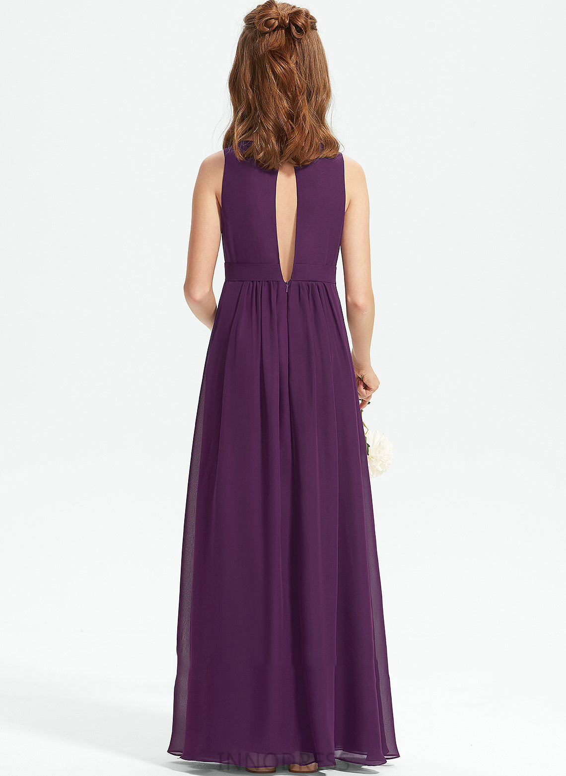 Floor-Length Chiffon Ruffles With Ayla A-Line Junior Bridesmaid Dresses V-neck