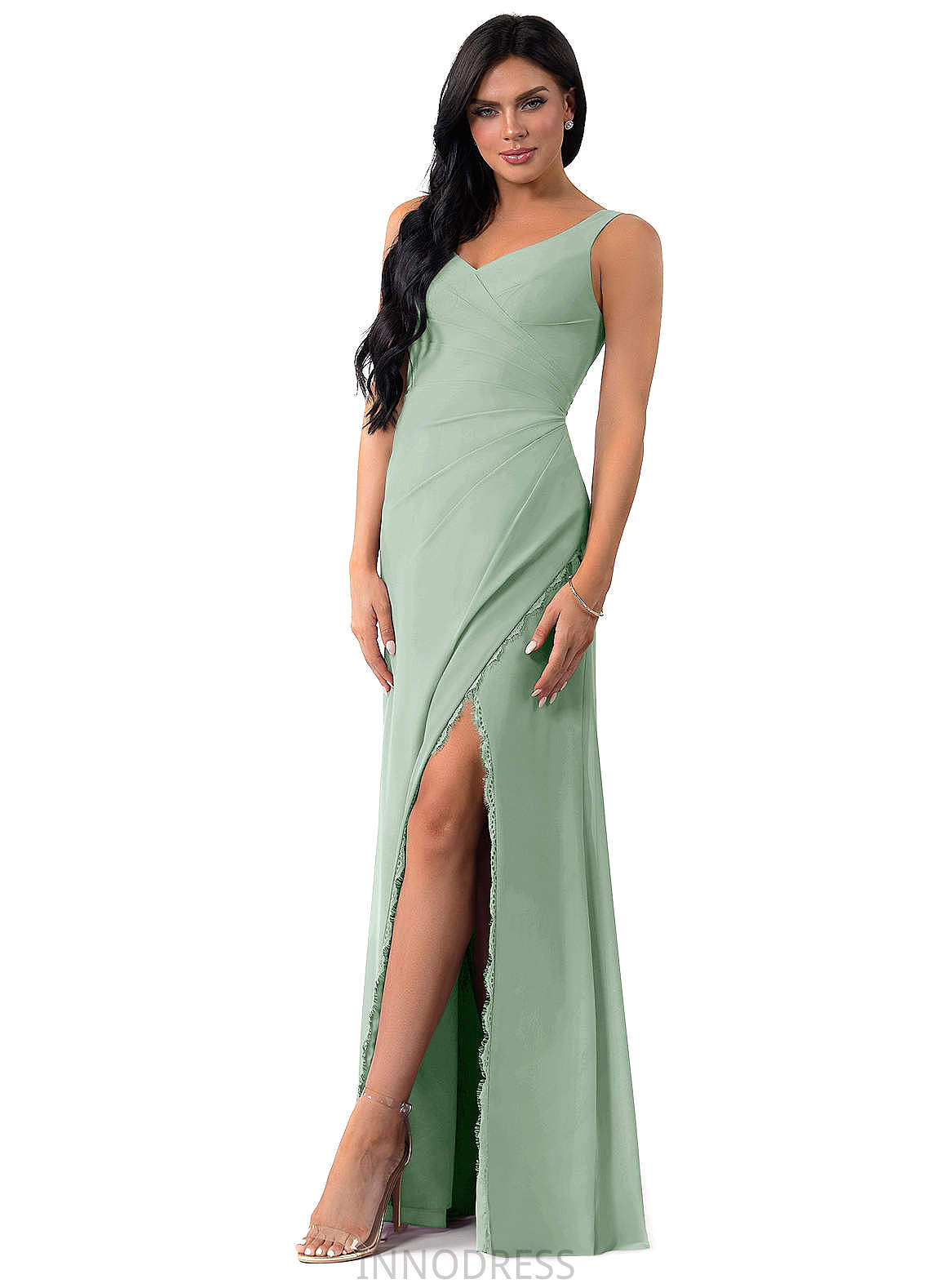 Callie Natural Waist Floor Length V-Neck A-Line/Princess Sleeveless Bridesmaid Dresses