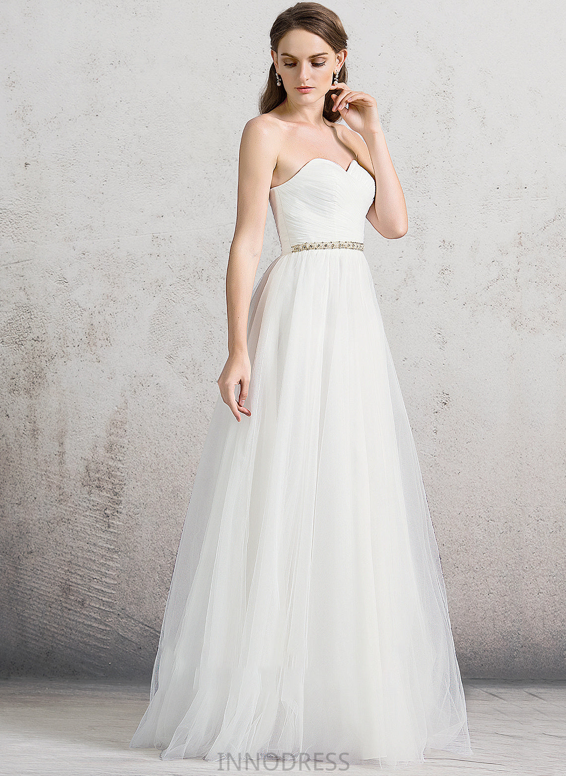 With A-Line Floor-Length Dress Wedding Dresses Wedding Ruffle Sweetheart Beading Tulle Kyleigh