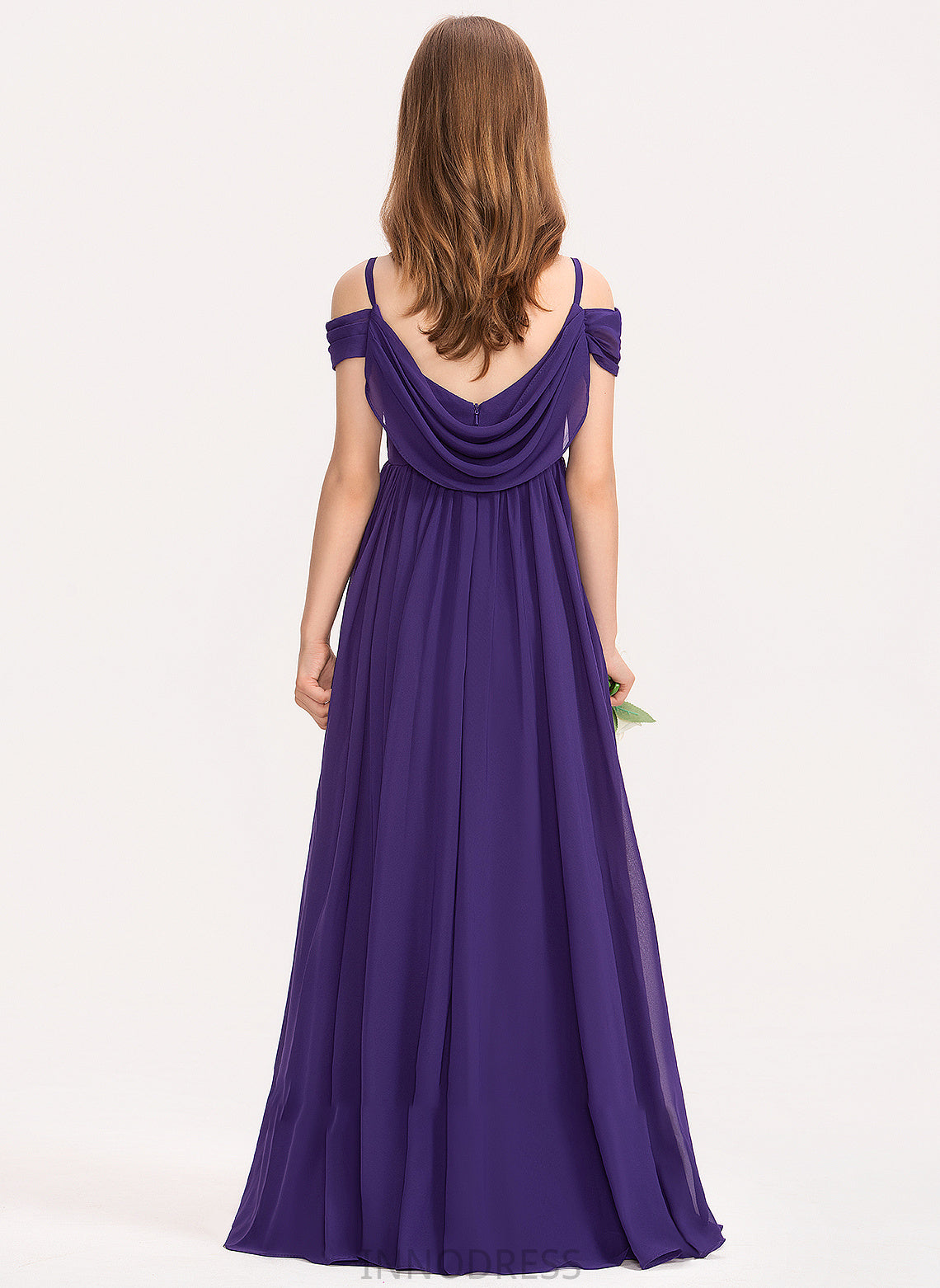 Ruffle Jaslene A-Line Floor-Length Off-the-Shoulder Junior Bridesmaid Dresses With Chiffon