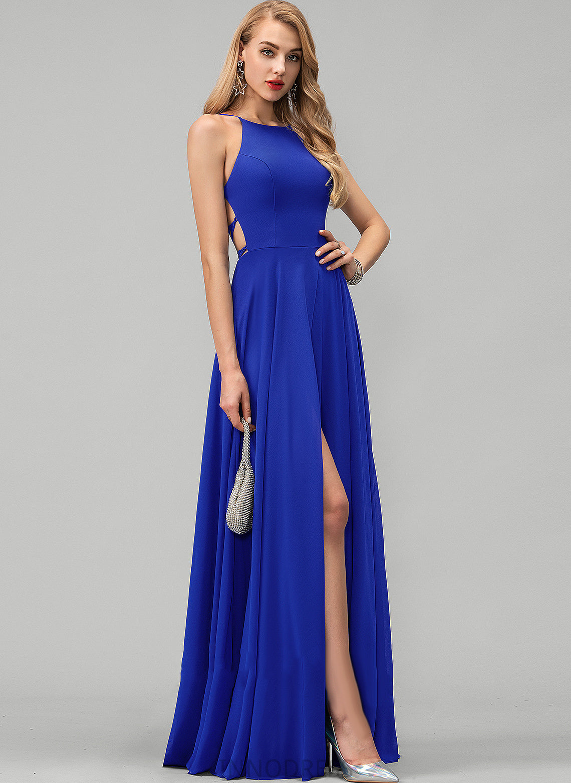 Floor-Length Fabric A-Line Scoop Silhouette Straps&Sleeves Length Neckline Alena V-Neck Sleeveless Empire Waist Bridesmaid Dresses